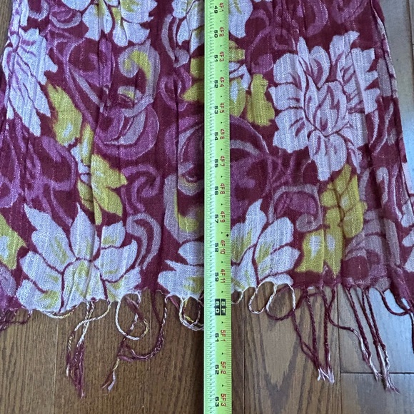 Floral Patterned Scarf in Burgundy and Yellow - Picture 3 of 4